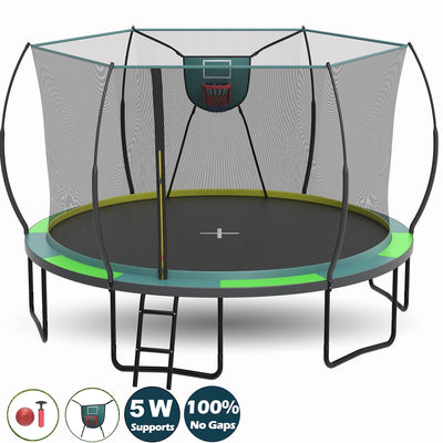 12FT Trampoline for Kids, Round Trampoline with Enclosure Net, Safety Upgraded Trampoline with High Toughness Fiberglass Pole, Zipper Seamless Mat, MAX Weight 1500lbs