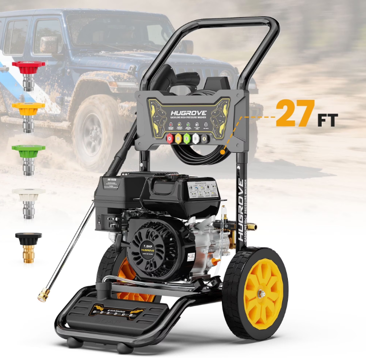 Seizeen 4000PSI Pressure Washer with 27FT High-Pressure Hose & 5 Nozzle & Spray Gun, 2.6GPM, Gas Pressure Washer for Patio & Garage