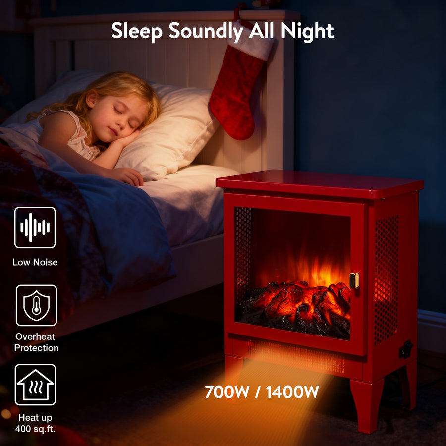 1400W Heater Indoor Use, 18'' Small Fireplace Portable with Two Temperature Settings, Electric Fireplace Stove with Realistic 3D Flame