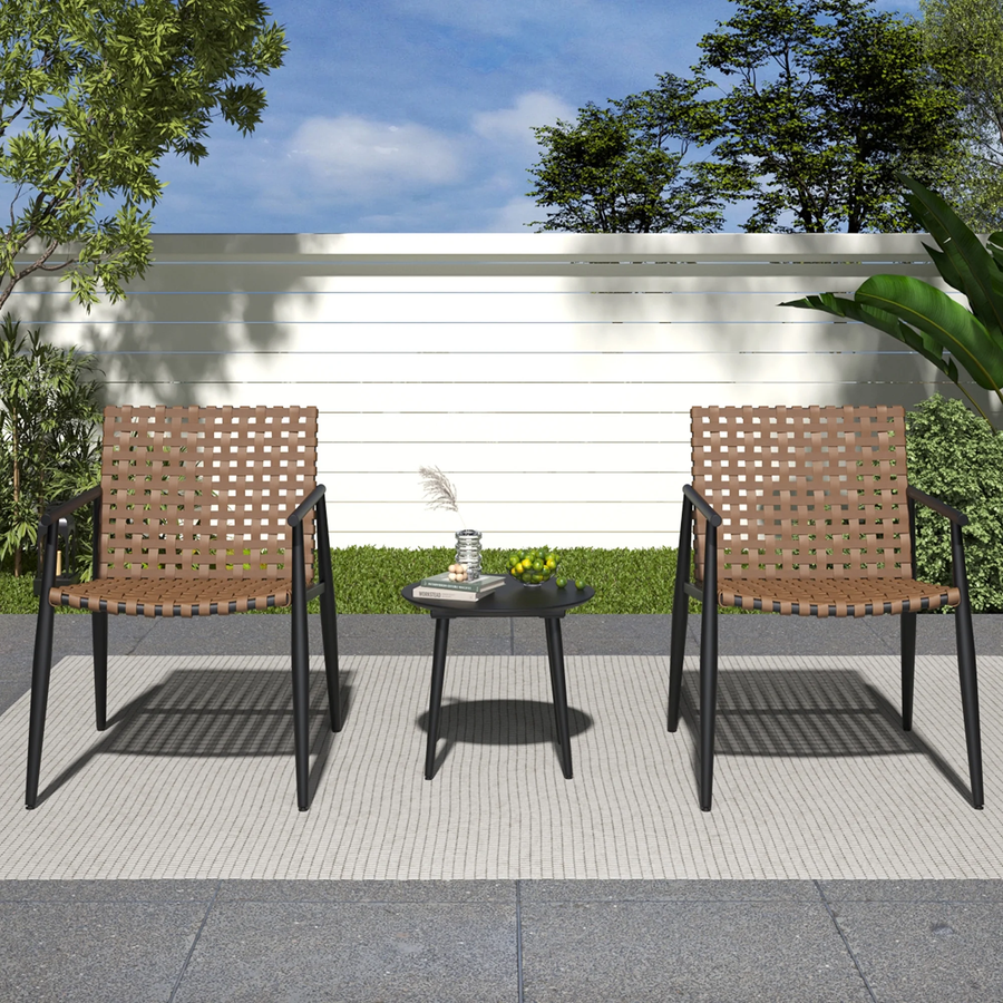 Seizeen 3-Piece Patio Bistro Set, PE Rattan Patio Chair w/Table, Outdoor Wicker Balcony Furniture for Small Space Porch Poolside, Steel Frame