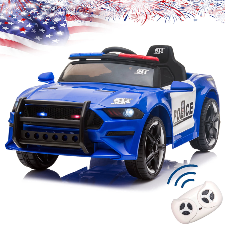 12V Kids Ride On Toy - Electric Ride On Police Sports Car for Girls Boys, Cool Gift Battery Powered Ride On Truck for Age 3-7 Kids, Remote Control, 3 Speeds, MP3 Player, LED Lights, Siren&Microphone