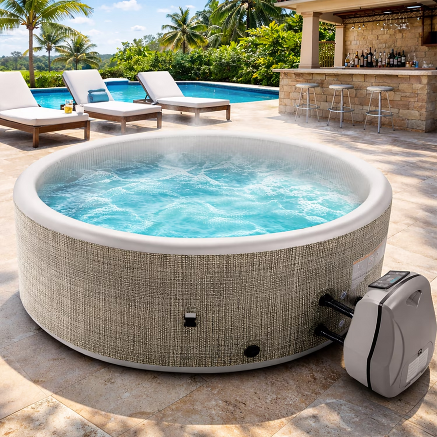 Seizeen Hot Tub for 4 Persons, Outdoor Inflatable Hot Tub with Pump, 65''Dia Round Home SPA with 130pcs Massage Jets, Lockable Cover, Mat, PVC Textilene