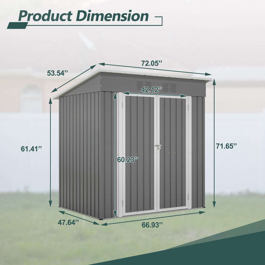 Seizeen 6x4ft Outdoor Storage Shed, Lockable Metal Shed with Base Frame, Patio Galvanized Garden Storage w/Sloped Roof, Walk-In Design, Vents