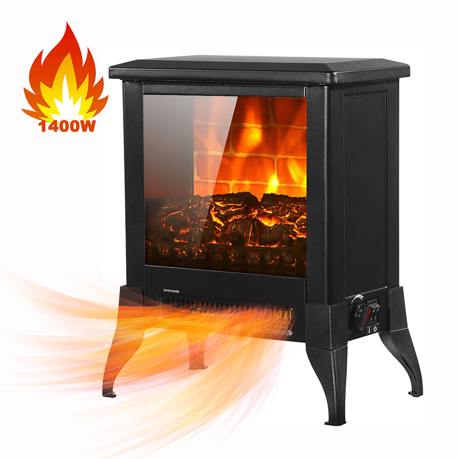 1400W Electric Fireplace Heater, 14" Freestanding Fireplace Stove with Realistic Flame, Portable Fireplace Space Heater for Home Indoor Small Space Use