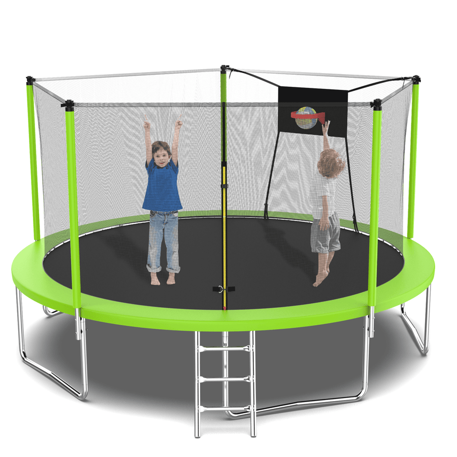 14FT Kids Adults Trampoline - Round Trampoline with Enclosure Net & Basketball Hoop, Trampolines for Kids Max 1320LBS 6-8 Kids Jumping, All-Weather Trampolines for Outdoor Lawn Garden Yard