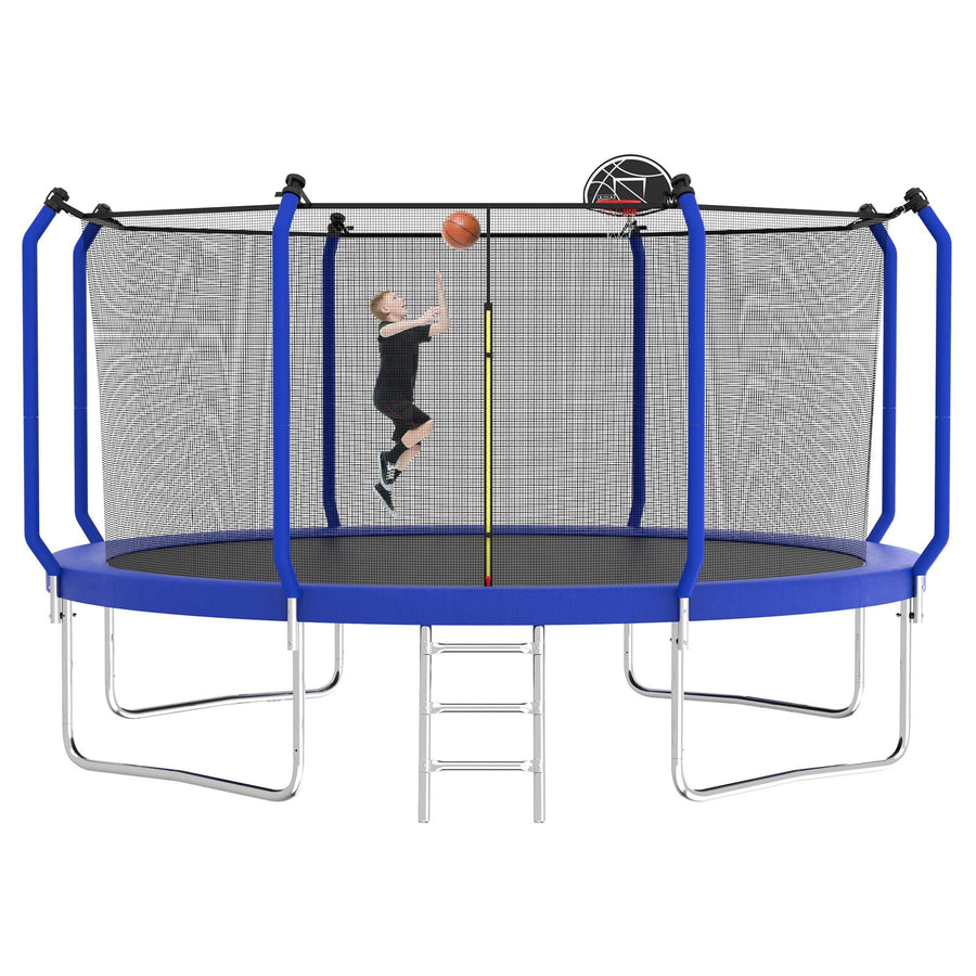 14FT Kids Trampoline, Max Weight 1320 LBS Outdoor Trampoline for 4-6 Kids, Large Round Trampoline with Enclosure and Hoop