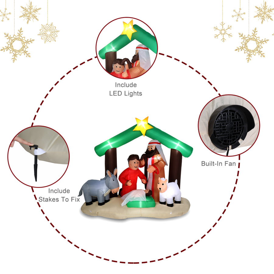 Nativity Inflatable Decoration, Seizeen Outdoor Christmas Decor with 8 Lights, Quick Assembly Pre-lit Xmas Decoration Inflatables for Door Yard Patio Party, 7FT