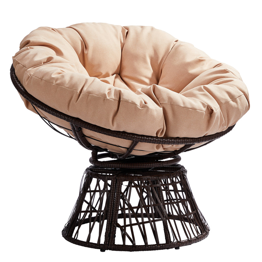 Seizeen Papasan Chair, Rattan Reading Chair for Outdoor Indoor, 360° Swivel Circle Chair with Cushion and Frame, Paito Porch Pool Furniture Chair for Garden Deck