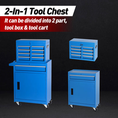 5-Drawer Rolling Tool Box, 2-IN-1 Hidden Multifunctional Tool Chest, Blue Tool Box on Wheels Storage Tool Organizer Cart,Classification Box