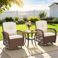Outdoor Patio Bistro Set, 3 Pcs Rattan Wicker 360° Swivel Rocking Chairs Set, Balcony Porch Furniture with 2-Tier Coffee Table, Thickened Cushions