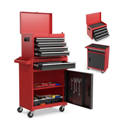Seizeen 42''H Metal Tool Cart Rolling Tool Chest with 5 Drawers, Lockable Tool Box Garage Storage with Detachable Top, Hooks