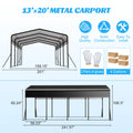 13x20ft Carport Galvanized Steel, Heavy Duty Carport Shelter with Reinforced Frame&4 Poles for Outdoor, Weatherproof Roof, Car Boat Tractor ATV RV Shelter, 44MPH Near Gale Level
