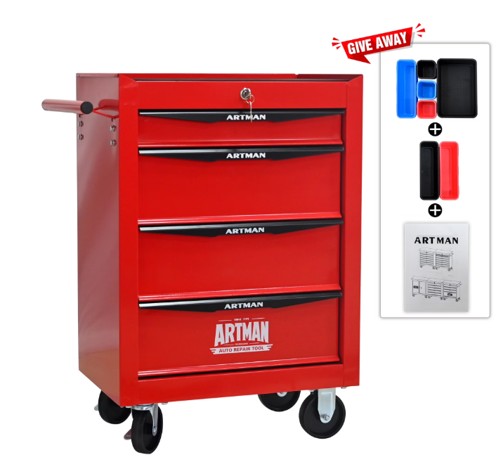 Seizeen Rolling Tool Boxes on Wheels, 4 Drawers Tool Chest Storage Cabinet Metal, Multifunctional Tool Organizer Cart Lockable for Garage Workshop