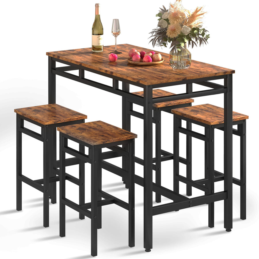 Clearance! Counter Height Dining Table Set for 4, Seizeen 5 Pieces Dining Room Set, Large Load-bearing Kitchen Table and Stools, Bistro Table Pub Bar Set for Small Space, Thick Steel Pipe Frame