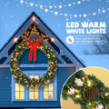Seizeen Lighted Christmas Trees Set, 2 Packs 4' Pre-Lit Christmas Trees 20" Wreath and 9' Garland, Indoor Outdoor Artificial Xmas Tree with 10 Light Modes for Gate Fireplace Decor, 4 Pcs, White