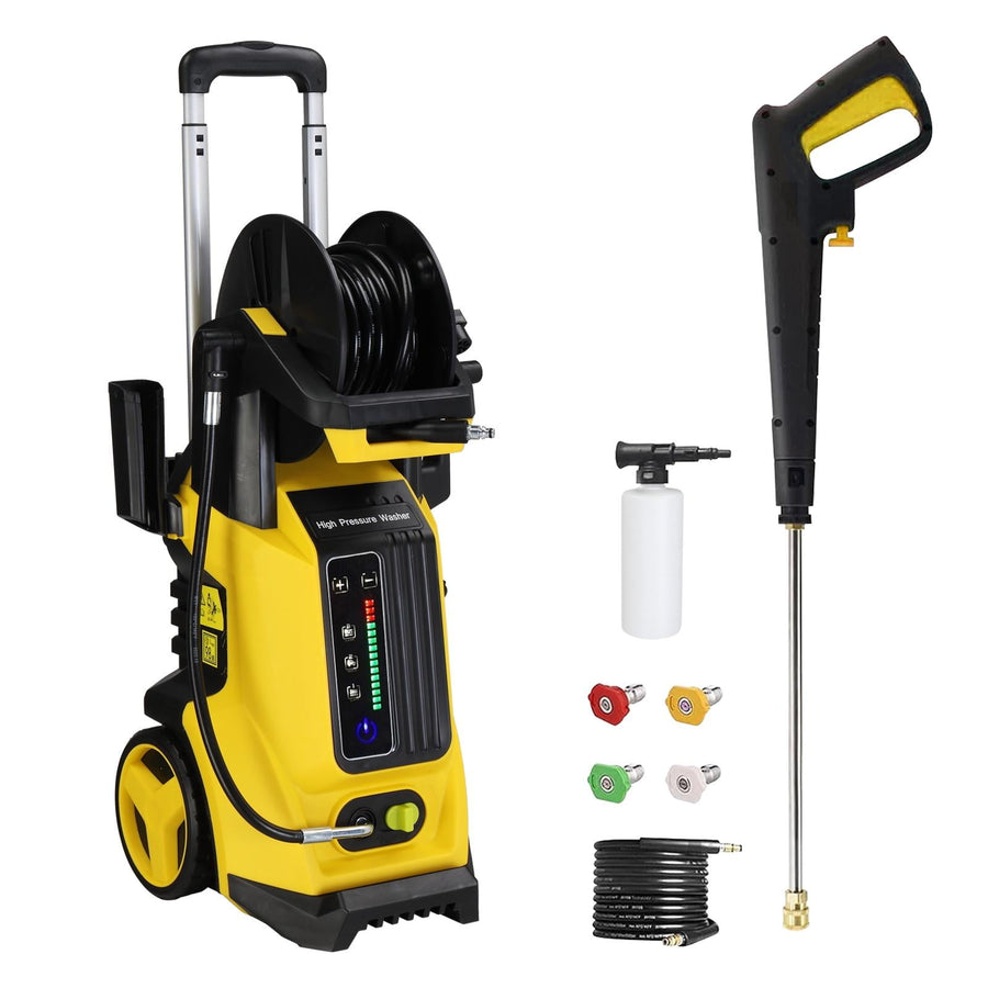 1800W Electric Pressure Washer for Outside, 2.6GPM Multipurpose Power Washer Cleaner Machine 3800 PSI Max, w/Long Hose & 4 Nozzles, Foam Cannon, House Garden Deck Use, Yellow