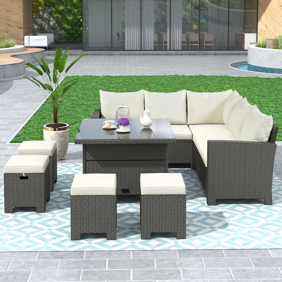 Seizeen 8 Pieces Patio Sofa Set, Outdoor Patio Furniture Set with Table Ottomans Cushions, Patio Sectional Conversation Set for Garden Deck Backyard, Gray