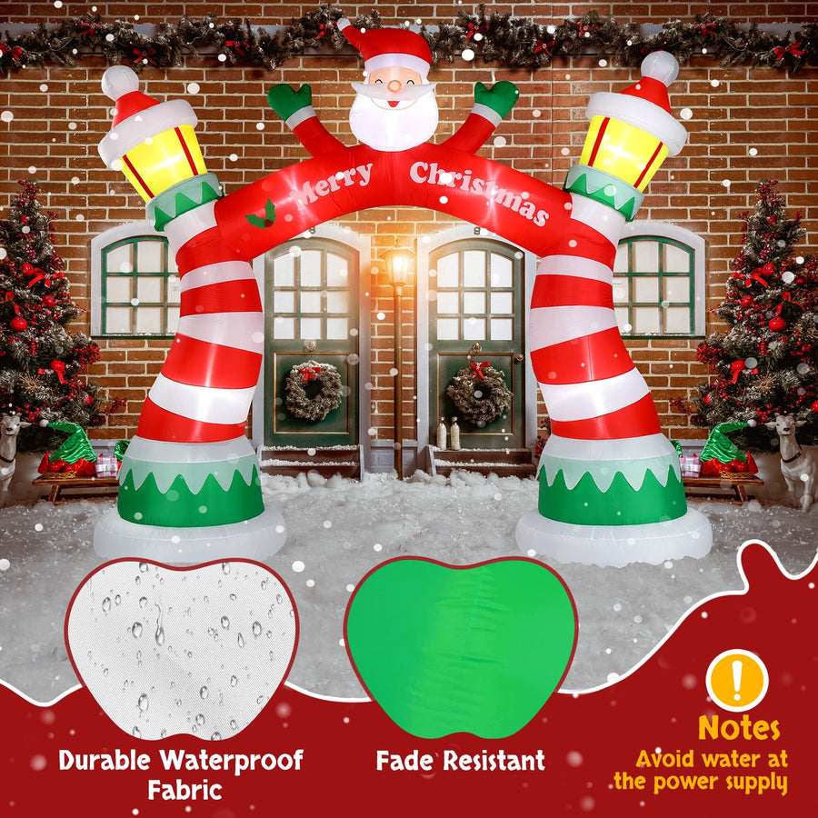 8.9FT Christmas Inflatables Decoration, Outdoor Lighted  Inflatable Santa Claus Christmas Arch with 10pcs LED String Lights, Quick Assembly Home Yard Décor Waterproof with Electric Air Fan