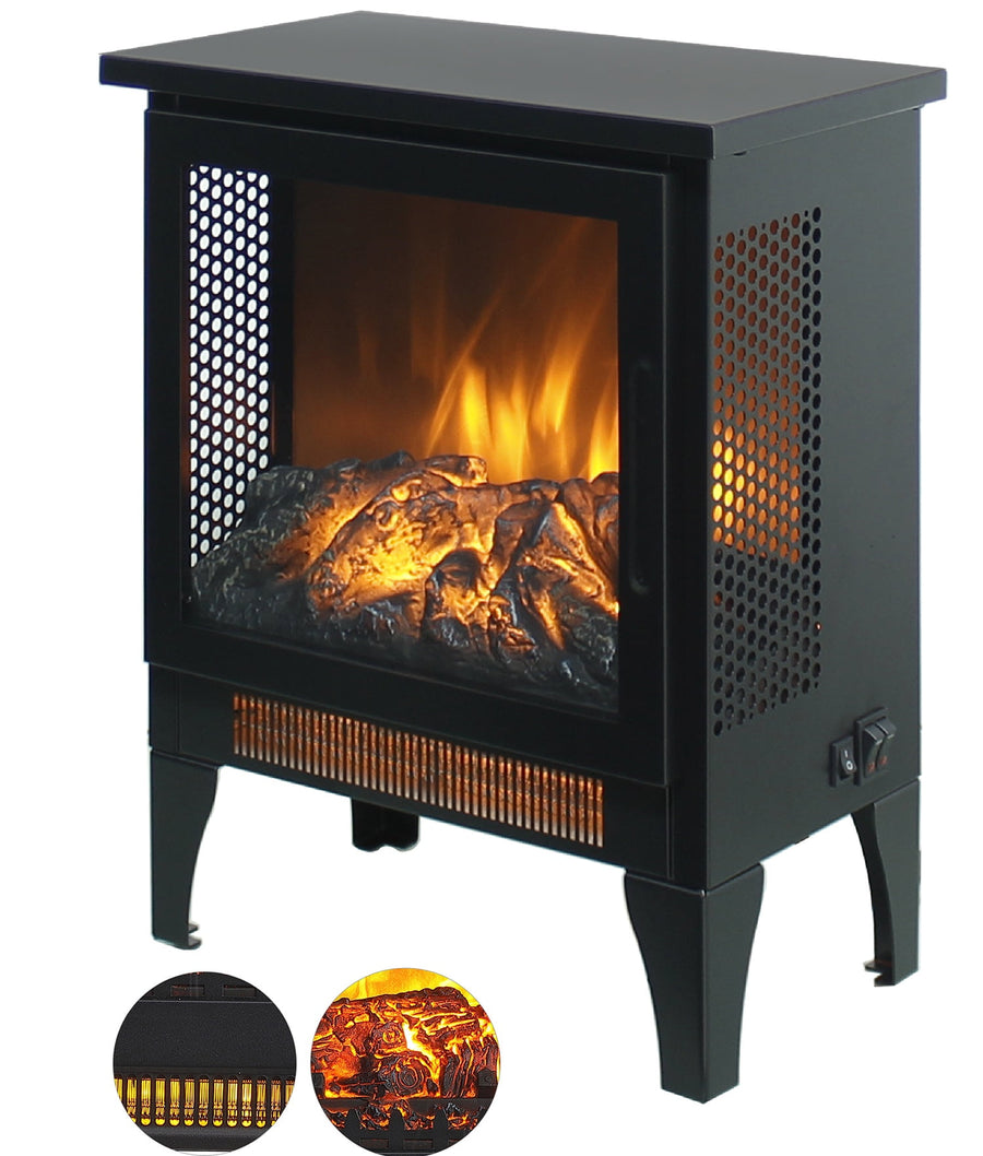 1400W Electric Fireplace Heater, 14" Freestanding Fireplace Stove, Portable Space Heater with Fake Flame Overheat Protection for Indoor Use Small Space