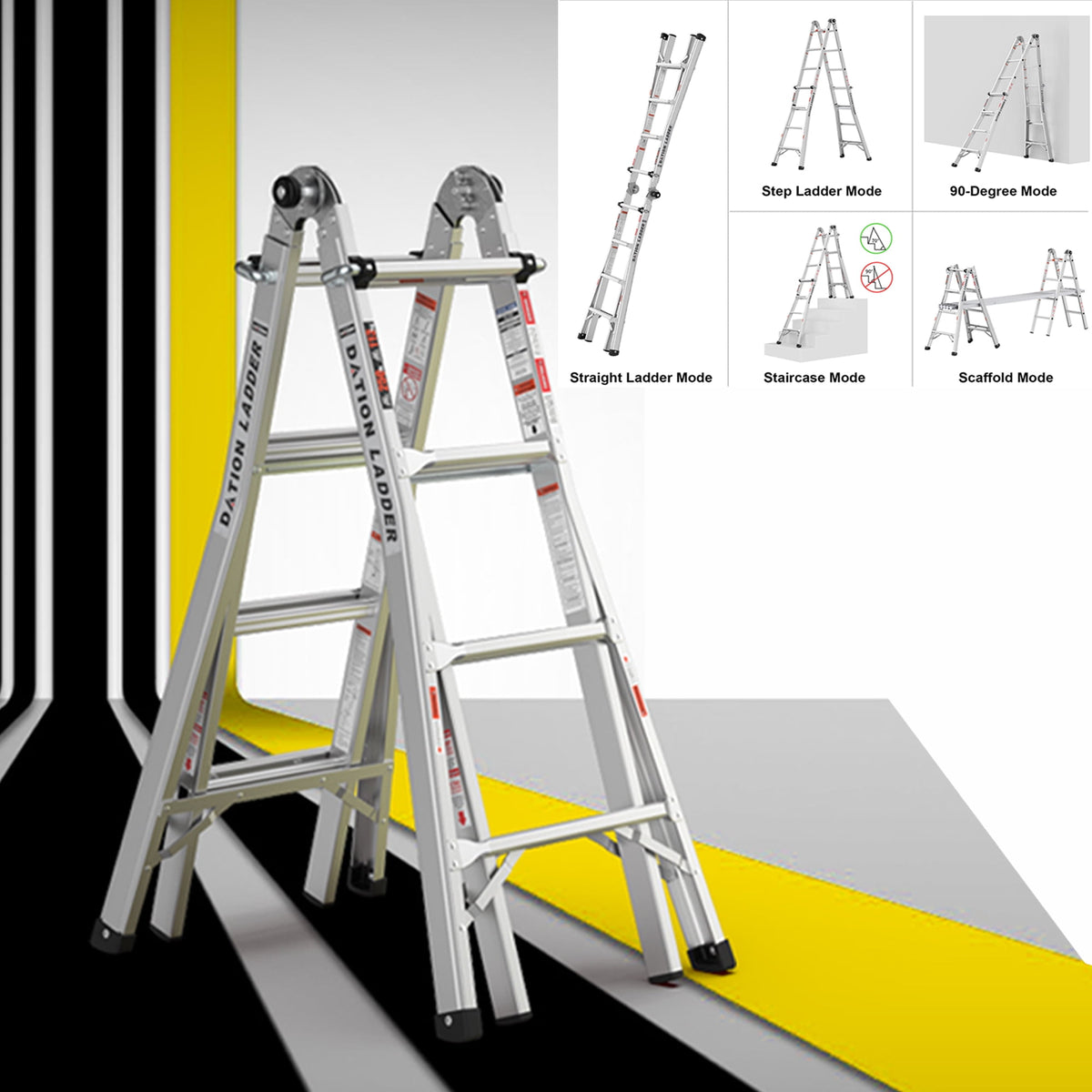 5-IN-1 Multiposition Ladder, 17ft Extension Step Ladder A-type, Lightw ...