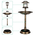 Bird Bath with Bird Feeder, Seizeen Outdoor Bird Baths with Solar Light & Base Planter, Round Birdbaths as Garden Decor, 42''H, Bronze