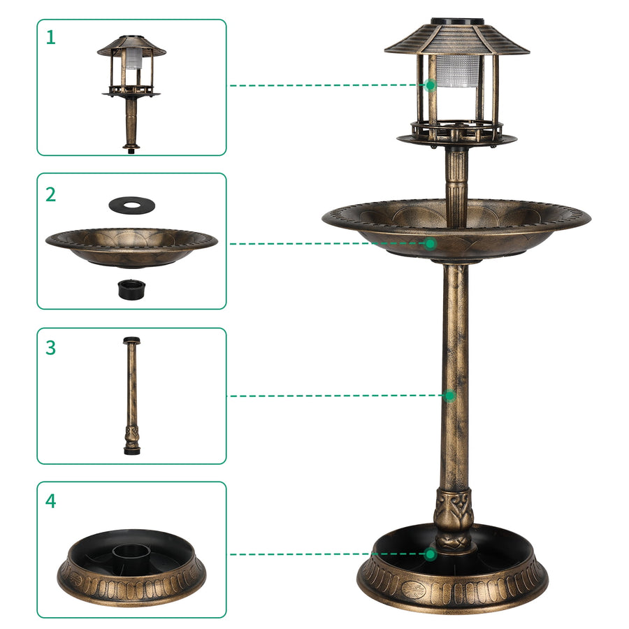 Bird Bath with Bird Feeder, Seizeen Outdoor Bird Baths with Solar Light & Base Planter, Round Birdbaths as Garden Decor, 42''H, Bronze
