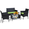 Seizeen Outdoor Patio Conversation Set, 4 Pieces Rattan Patio Set with Cushion, Patio Deck Yard Furniture Sofa Set, New Outdoor Coffee Table & Chairs, Green Cushion and Black Rattan