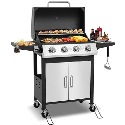 Seizeen 4-Burner Propane Gas Grill, 40,000BTU Outdoor BBQ Grill W/Brush, Stainless Steel Camping Stove for Patio RV Party, Gifts for Father Man