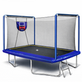 2-IN-1 Rectangle Trampoline with Enclosure Net, 8x12FT Extra Large Kids Adult Trampoline Heavy-Duty Supports, Upgraded Trampoline W/Basketball Hoop, Soccer Target, Shoe Bag, Ladder
