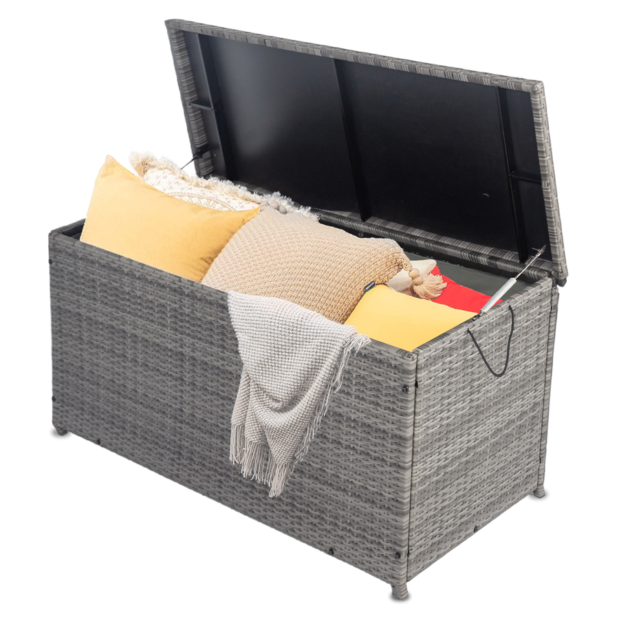 Seizeen Outdoor Storage Box 113 Gal, XL All-Weather Deck Box Waterproof with Inner Liner, Heavy-Duty Patio Furniture Storage, Grey Rattan Outdoor Toy Tool Storage