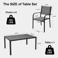 Patio Dining Set of 7, Outdoor Table and Chairs Textilene Design, Patio Furniture with Rectangle Plastic-wood Table, Space-saving Dining Table Set Stackable Design, Gray