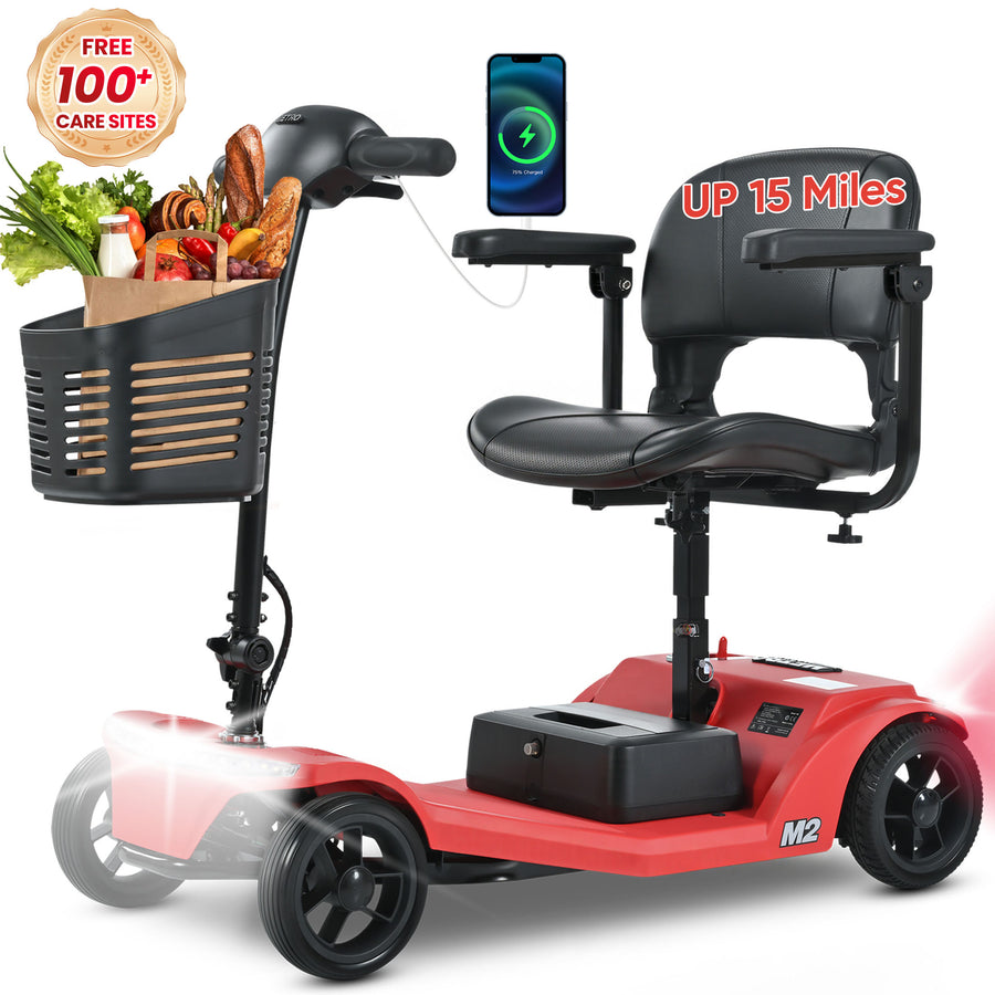 Mobility Scooters for Seniors, Adults Folding Mobility Scooters w/Basket, 24V Electric Scooter Wheelchair, Adjustable Seat, LED Light, Up to 12 Miles, Up to 330lbs, Red, 1-Year Warranty