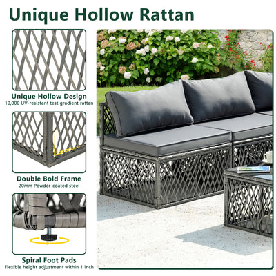 Outdoor Furniture Set, Patio Rattan Wicker Furniture Conversation Set with Cushions and Coffee Table, Garden Terrace Deck Sectional Sofa Set