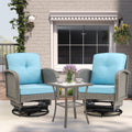 Outdoor Patio Chair Set, 3PCS Porch Funiture for Deck, Deck Rattan Wicker Bistro Set with 4''T Cushions, Coffee Table, 360° Swivel Rocker for 2