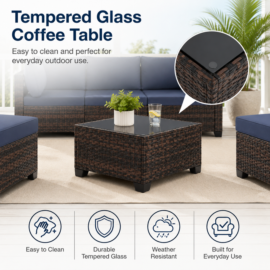 Patio Furniture Set on Sale, 7 Piece Luxurious Rattan Outdoor Sectional Set, All-Weather Wicker Porch Patio Couch w/Coffee Table, Thick Cushion Outdoor Sofa, Brown