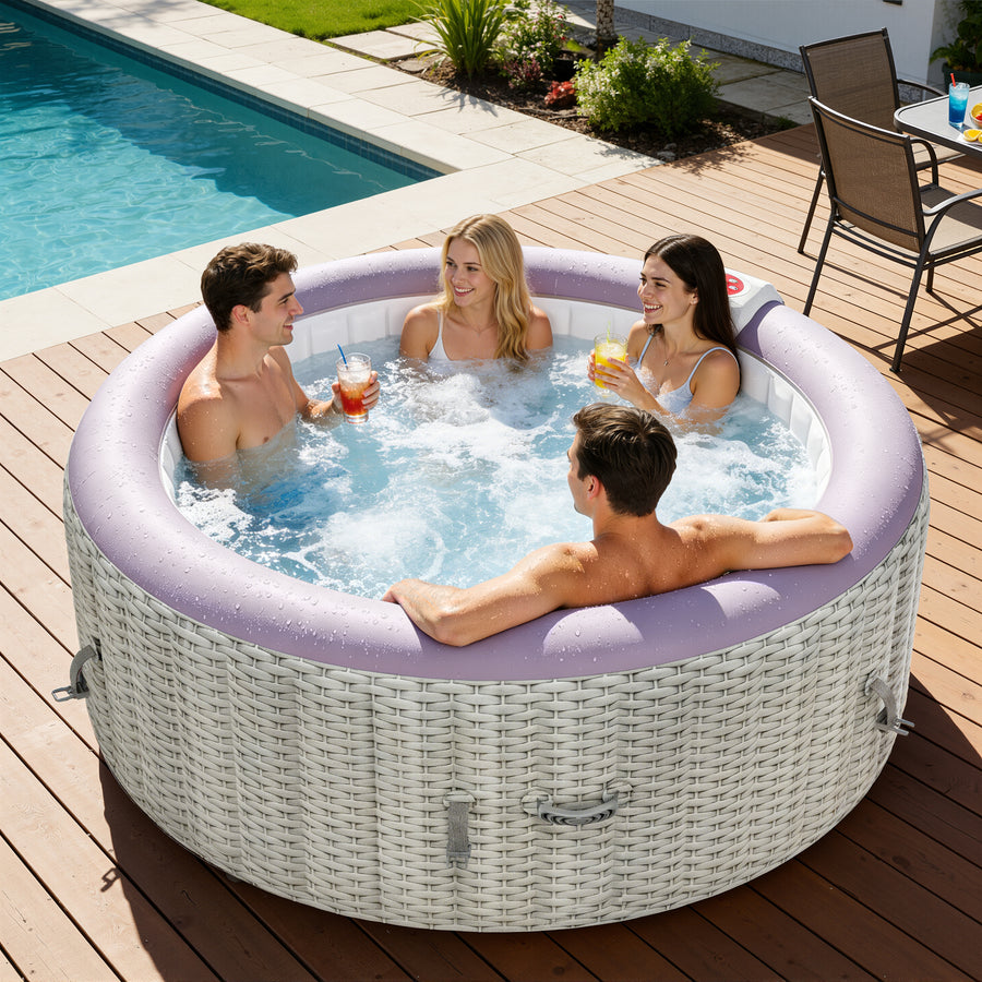 Seizeen 2-4 Persons Inflatable Hot Tub, 71in Round Hot Tub with Built-in Pump, Woven Pattern Home Spa with 110pcs Jets, Lockable Cover, 2 Cup Holders, 4 Filters Rapid Heating up to 104°F