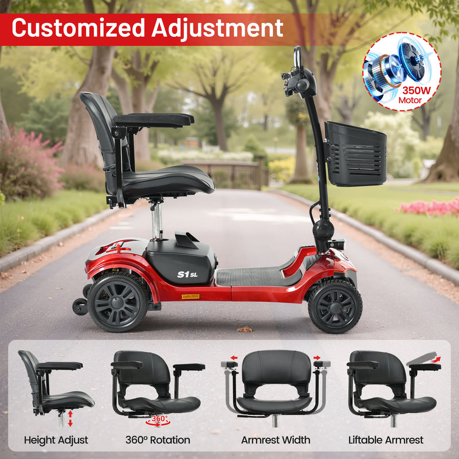SEIZEEN Mobility Scooters for Seniors with Adjustable Seat, Rearview Mirrors, USB Charging Port,Powered Mobility Scooter for Adults,300W Motor,300 lbs Capacity, Red