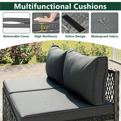 Outdoor Furniture Set, Patio Rattan Wicker Furniture Conversation Set with Cushions and Coffee Table, Garden Terrace Deck Sectional Sofa Set