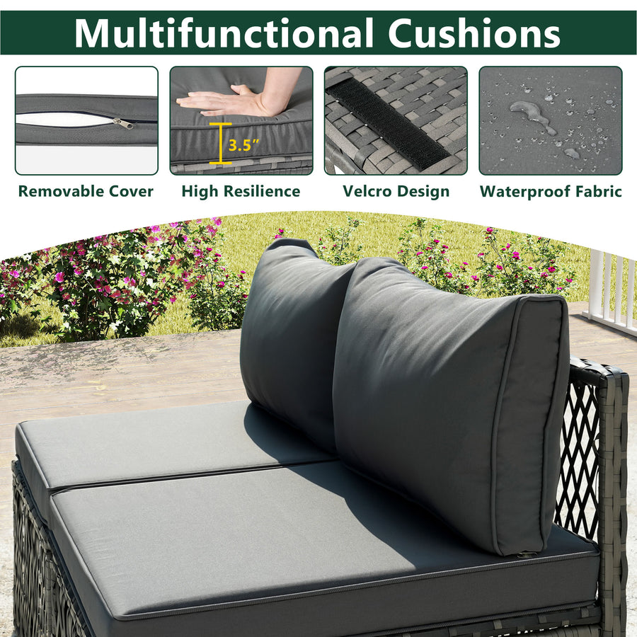 Outdoor Furniture Set, Patio Rattan Wicker Furniture Conversation Set with Cushions and Coffee Table, Garden Terrace Deck Sectional Sofa Set