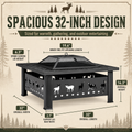 32 Inch Wood Burning Fire Pit for Outside, Square Outdoor Fire Pit Table with Spark Screen & Fire Poker, Heavy Duty Wrought Iron Firepit for Backyard, Patio, Garden & Camping
