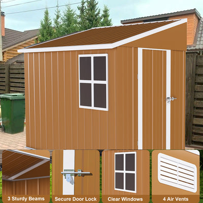 Shed, 4x8 FT Outdoor Storage Shed, Heavy-Duty Metal Garden Tool Shed Lean-to Wall Design, Lockable Sloped Top Patio Backyard Storage for Bike Lawn Mover