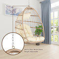 Outdoor Hanging Egg Chair, Wicker Foldable Egg Swing Chair with Khaki Cushions for Patio, Garden, Backyard, Rattan Portable Egg Chair