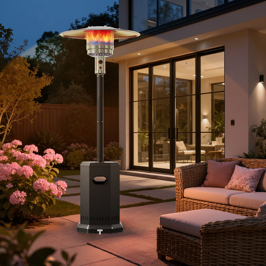 Patio Heater for Outdoor, 50,000 BTU Propane Heater, Free-standing Heater Stainless Steel, Backyard Poolside Heating, Black Octagonal