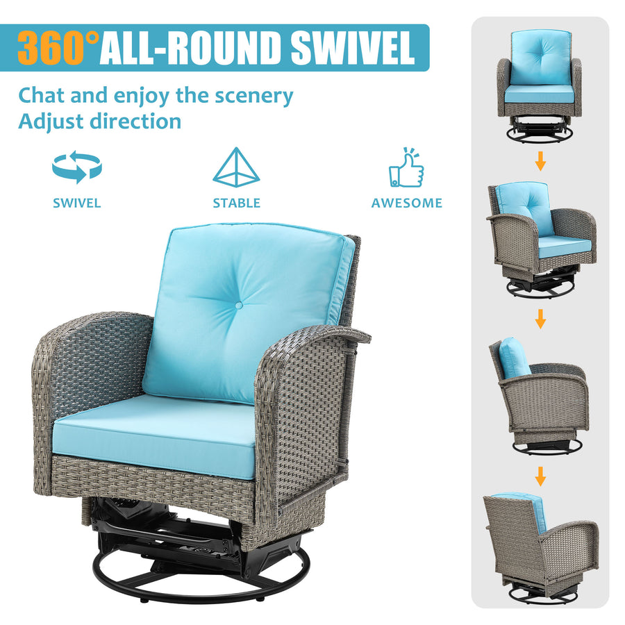 Outdoor Patio Chair Set, 3PCS Porch Funiture for Deck, Deck Rattan Wicker Bistro Set with 4''T Cushions, Coffee Table, 360° Swivel Rocker for 2