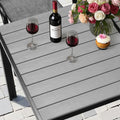 Patio Dining Set of 7, Outdoor Table and Chairs Textilene Design, Patio Furniture with Rectangle Plastic-wood Table, Space-saving Dining Table Set Stackable Design, Gray