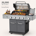 Seizeen 56,000 BTU Outdoor BBQ Grill, 4-Burner Propane Gas Grill with Side Burner w/ Lid Viewing Window, Multifunctional Grill w/Cast Iron Grate, Built-in Thermometer, Warming Rack for Patio Backyard
