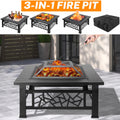 32'' Multipurpose Fire Pit, Outdoor Fire Pit Table for Net Lid/Poker, Square Bronze Firepit Stove for Outside Camping Backyard Bonfire