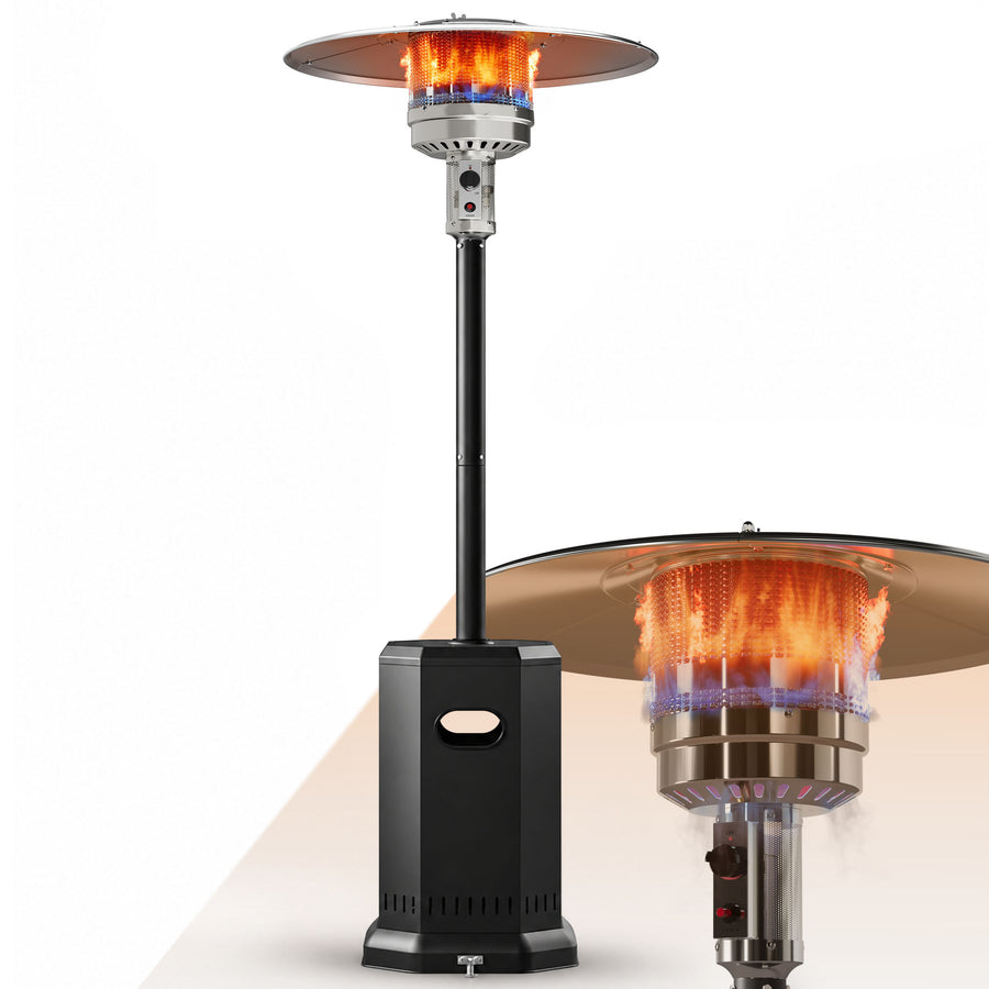 Patio Heaters for Outdoor Use, Propane Heaters w/ 12' Heating Radius, 50000 BTU Heavy Duty Heater w/ Overheating Protection System, Stainless Steel Flame Heater w/ Wheels, Black
