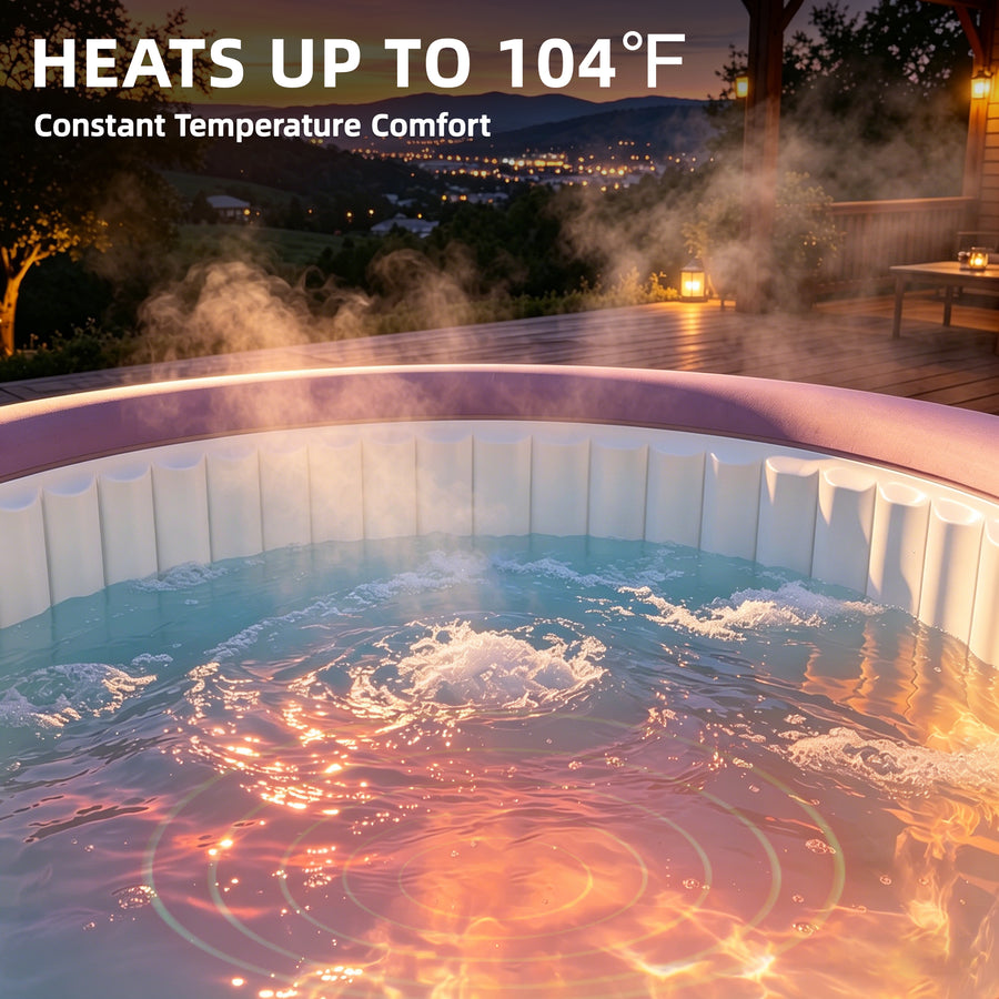 Seizeen 2-4 Persons Inflatable Hot Tub, 71in Round Hot Tub with Built-in Pump, Woven Pattern Home Spa with 110pcs Jets, Lockable Cover, 2 Cup Holders, 4 Filters Rapid Heating up to 104°F