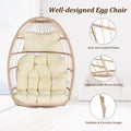 Outdoor Hanging Egg Chair, Wicker Foldable Egg Swing Chair with Khaki Cushions for Patio, Garden, Backyard, Rattan Portable Egg Chair